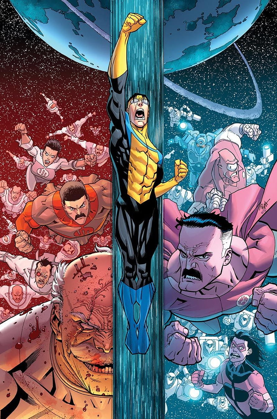 Invincible Comic Art: Mark Grayson Flying Through Cosmic Battle Scene HD phone wallpaper