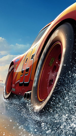 Disney Cars Lightning McQueen 95 Racing on Wet Track HD phone wallpaper