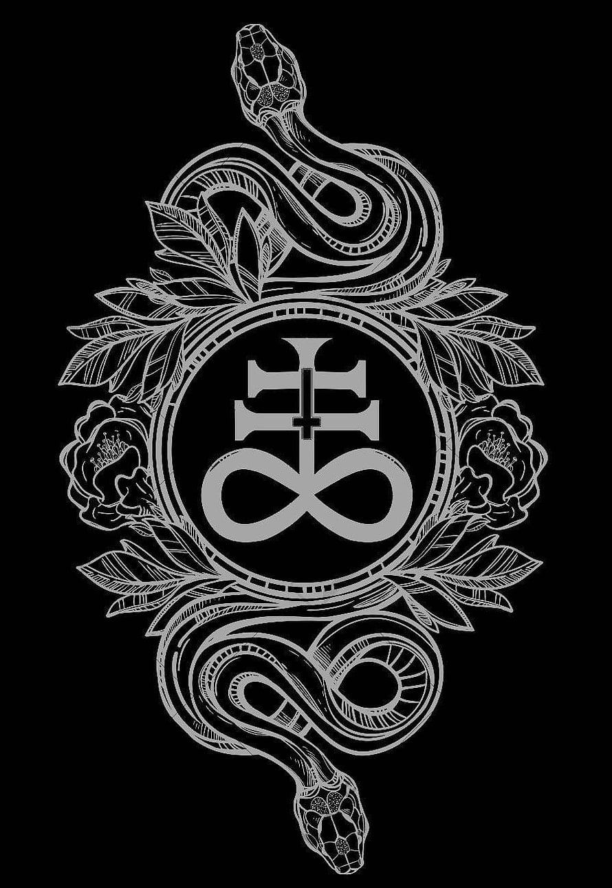 Intricate Black and White Occult Sigil Tattoo Design Featuring Serpents and Floral Elements HD phone wallpaper