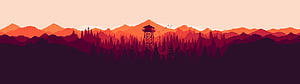 Minimalist Fire Watch Tower Silhouette Against Layered Mountain Range at Sunset HD wallpaper