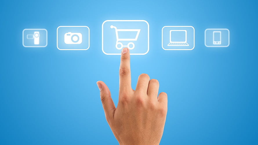 Hand Selecting Online Shopping Cart Icon on Digital Interface HD wallpaper