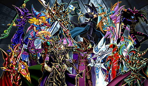 Yu-Gi-Oh! Dark Magician and Dark Magician Girl Leading the Magician Team in Epic Anime Art HD wallpaper