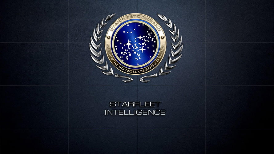 Star Trek Starfleet Intelligence Emblem on Dark Metallic Background HD wallpaper
