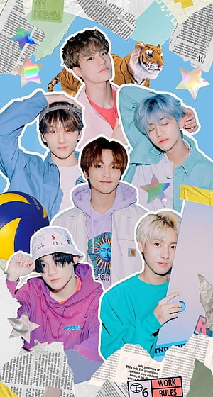 NCT Dream Aesthetic Collage Wallpaper with Holographic Stars and Tiger Motif HD phone wallpaper