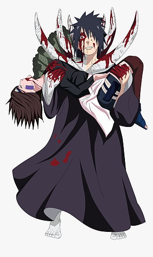 Obito Uchiha Carrying Rin Nohara in Black Zetsu Form Anime Illustration HD phone wallpaper