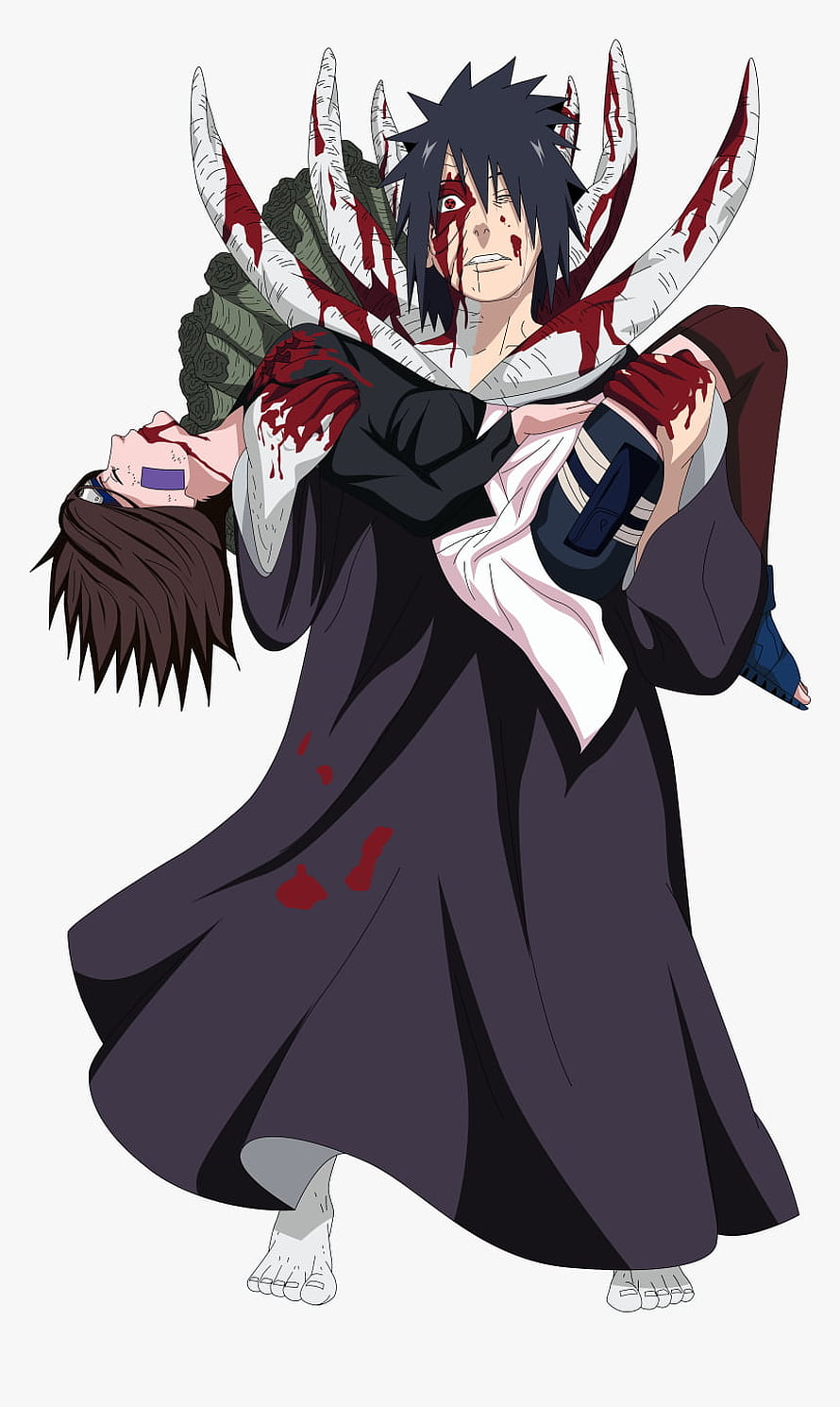 Obito Uchiha Carrying Rin Nohara in Black Zetsu Form Anime Illustration HD phone wallpaper