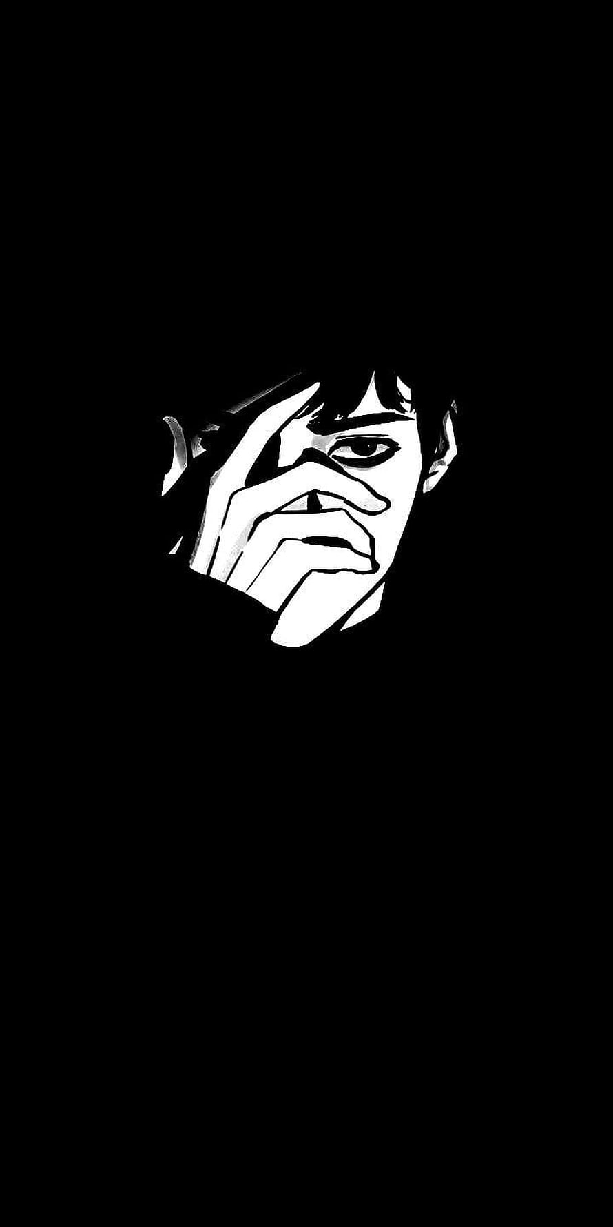 Minimalist Black and White Illustration of a Boy with Hand Over Mouth HD phone wallpaper