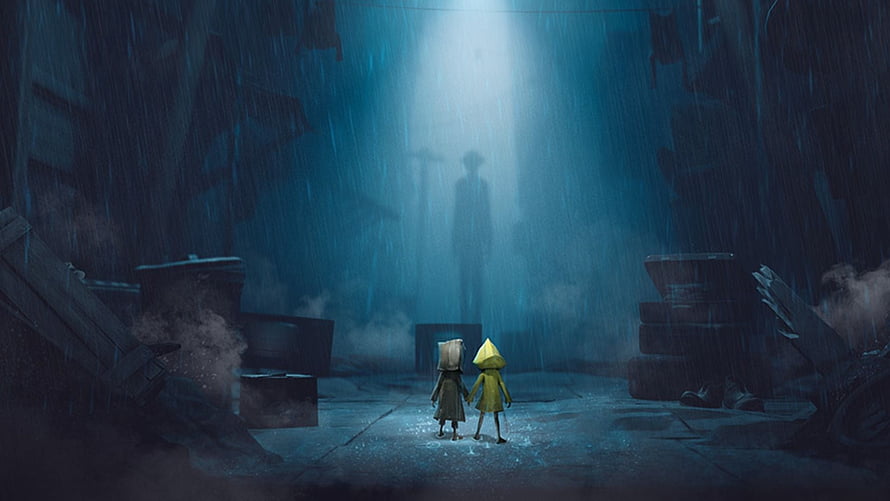 Little Nightmares 2 Concept Art of Two Children in a Rainy Industrial Ruin HD wallpaper