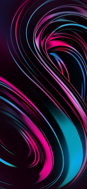 Vivid Magenta and Cyan Abstract 3D Flowing Ribbons on Dark Background HD phone wallpaper