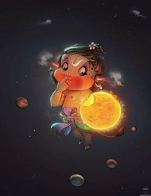 Cute Baby Hanuman Holding a Glowing Sun in a Cosmic Starry Space, Bal Hanuman eating the Sun. Lord hanuman , Bal hanuman, Baby Hanuman HD phone wallpaper