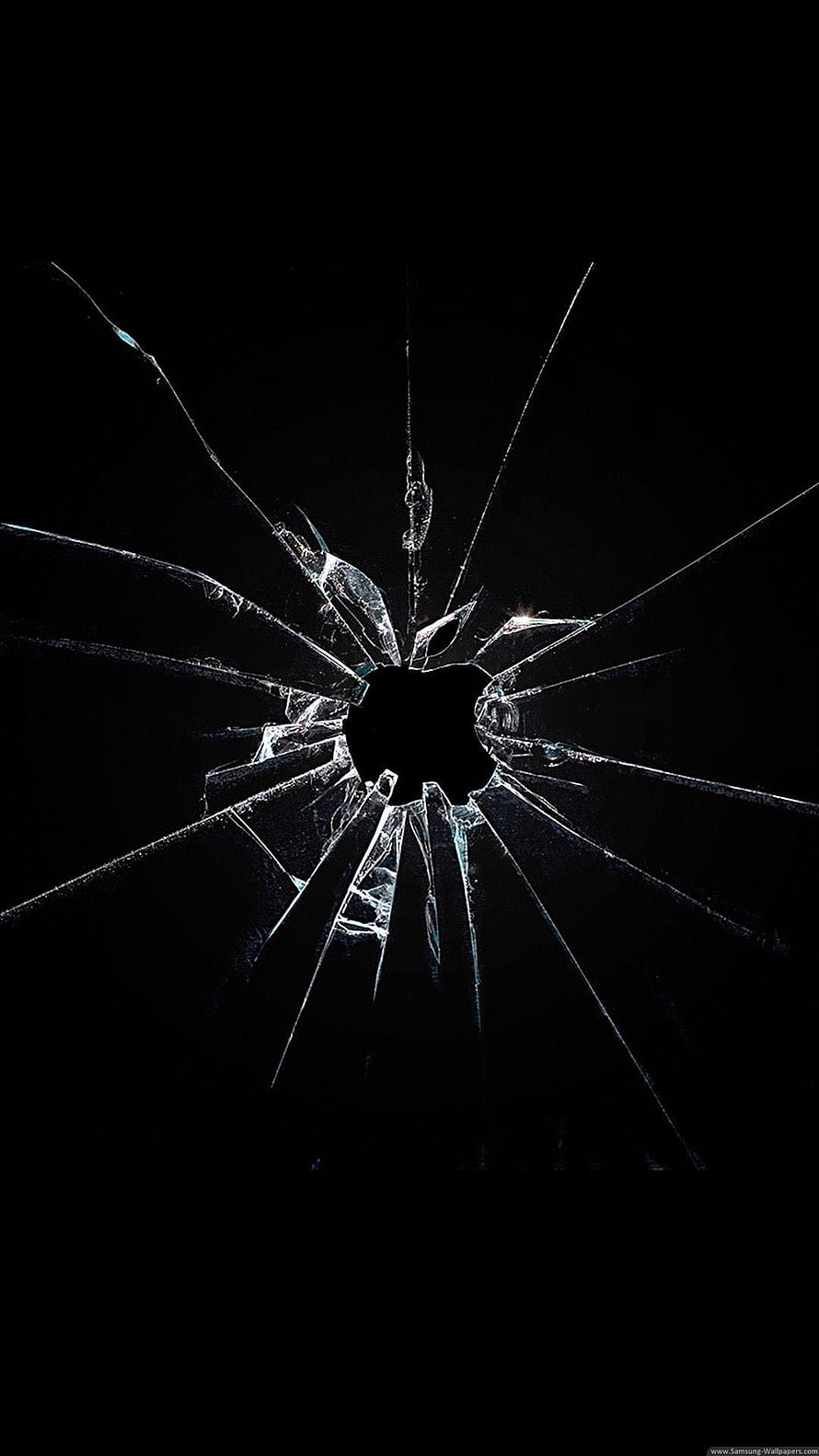 Shattered Glass Impact on Black Background with Radiating Fracture Lines HD phone wallpaper