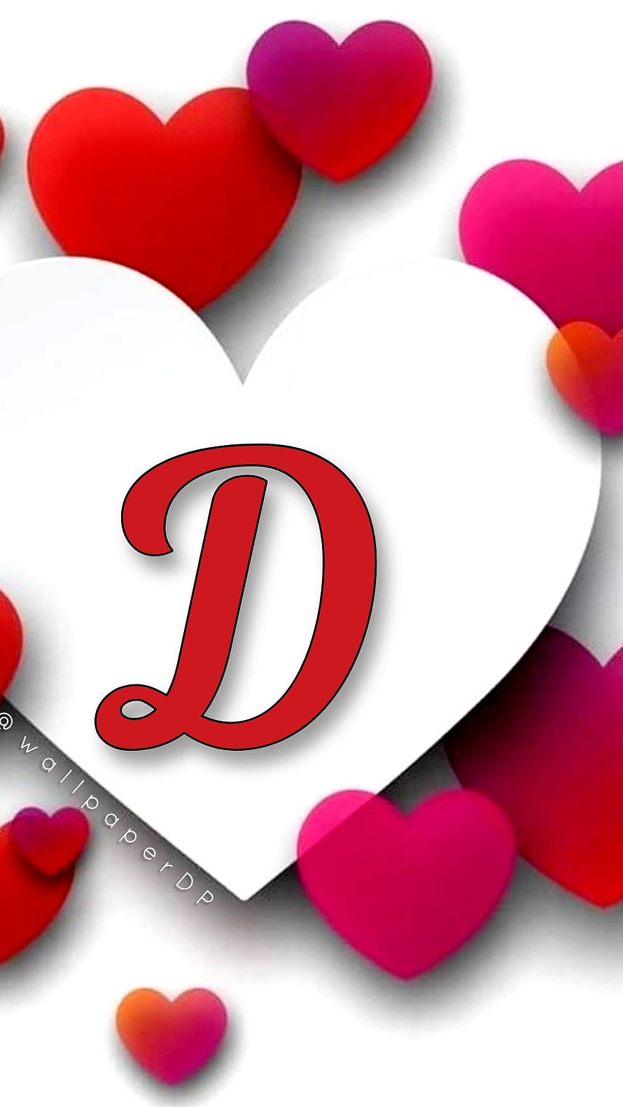Romantic Letter D Monogram on White Heart with Red and Pink Hearts HD phone wallpaper