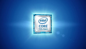 Intel Core 7th Gen Processor Chip on Blue Background HD wallpaper