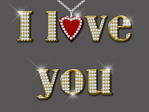 Sparkling Gold Diamond I Love You Text With Red Heart Pendant Necklace On Dark Gray Background HD wallpaper