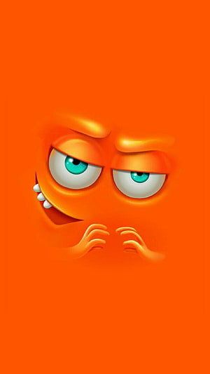 Sneaky Orange Cartoon Face With Mischievous Grin And Teal Eyes HD phone wallpaper