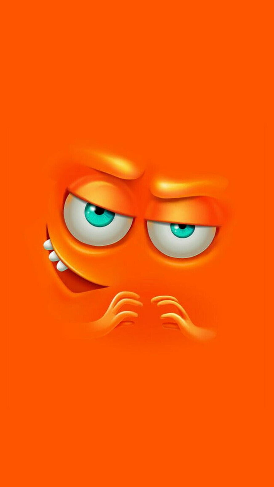 Sneaky Orange Cartoon Face With Mischievous Grin And Teal Eyes HD phone wallpaper