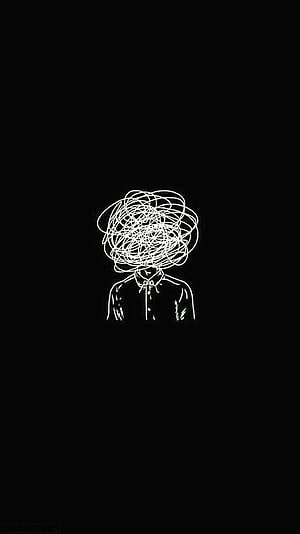 Minimalist Line Art Figure with Chaotic Scribble Head on Black Background HD phone wallpaper