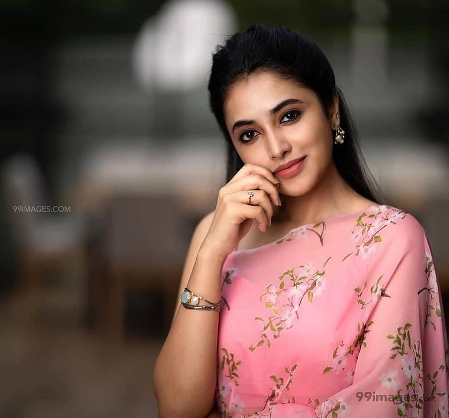 Priyanka Arul Mohan in a Pink Floral Saree with Elegant Jewelry HD wallpaper