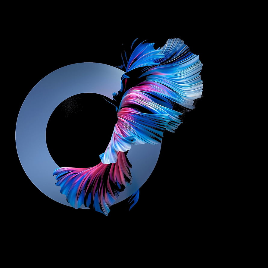 Vibrant Abstract Flowing Ribbons and Geometric Ring on Black Background HD phone wallpaper