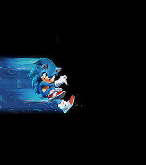 Sonic the Hedgehog Running Through Water in Cinematic Blue Artwork HD phone wallpaper