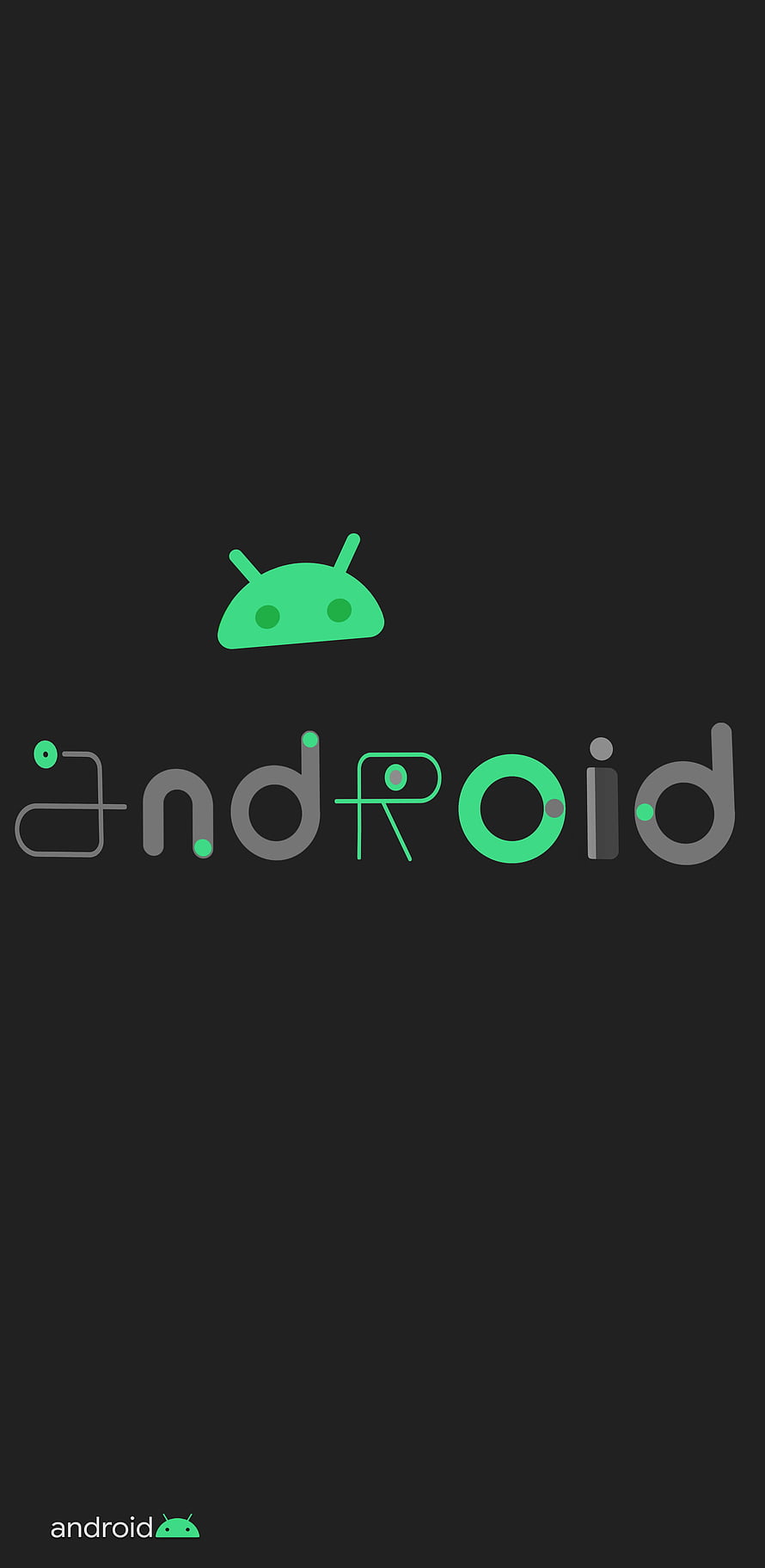 Minimalist Android Robot Logo on Dark Background with Stylized Typography HD phone wallpaper