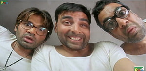 Hera Pheri Movie Still Featuring Three Men in White Shirts Making Funny Faces HD wallpaper