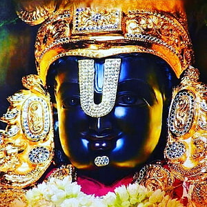Lord Venkateswara Temple Idol with Golden Crown and Diamond Urdhva Pundra HD phone wallpaper