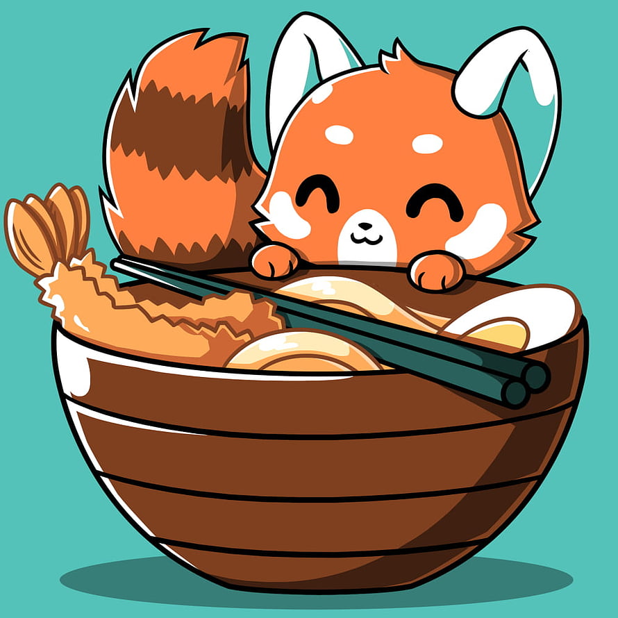 Cute Red Panda Peeking Out of a Udon Noodle Bowl with Chopsticks HD phone wallpaper