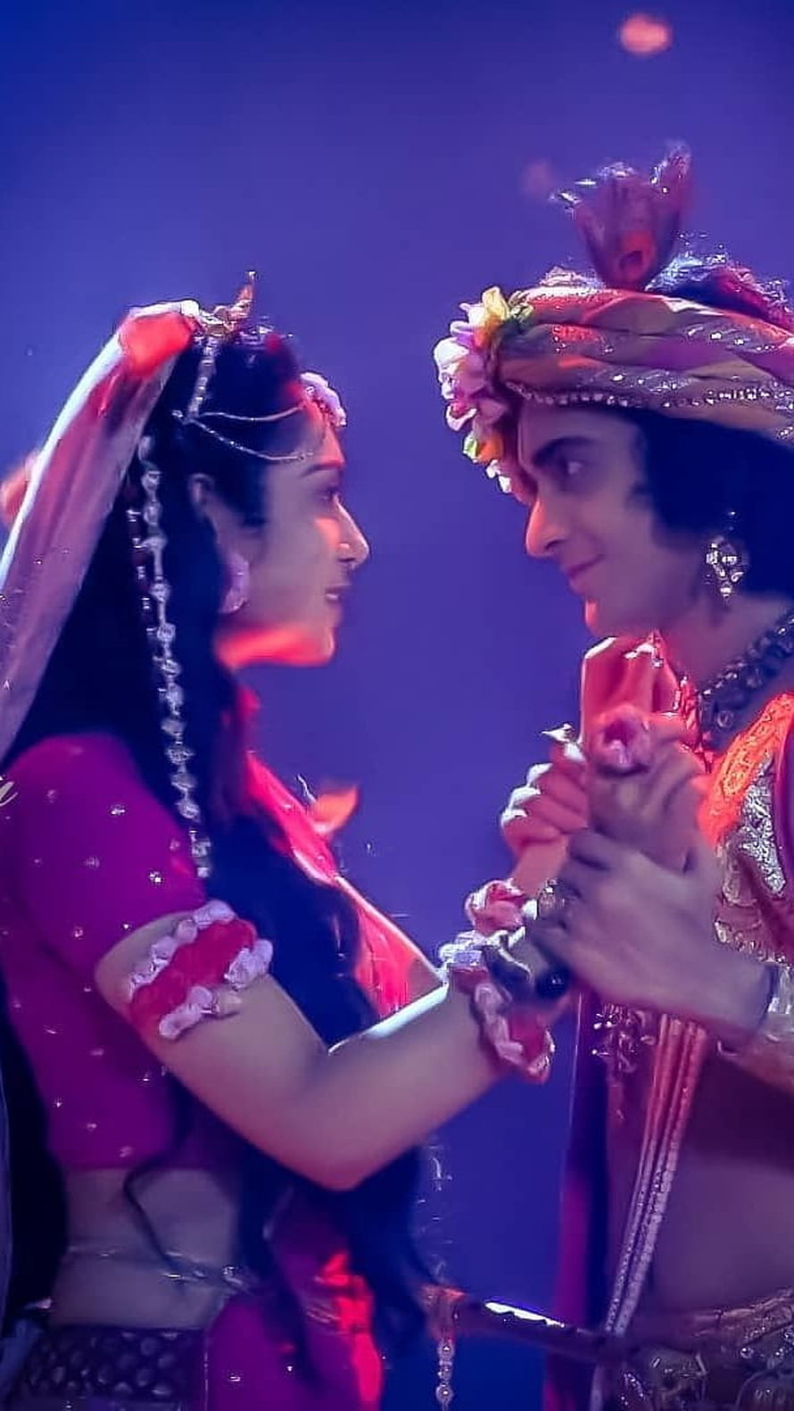 Radha Krishna Devotional Portrait in Traditional Indian Attire HD phone wallpaper