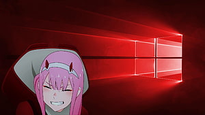 Zero Two from Darling in the Franxx with Red Windows 10 Logo HD wallpaper