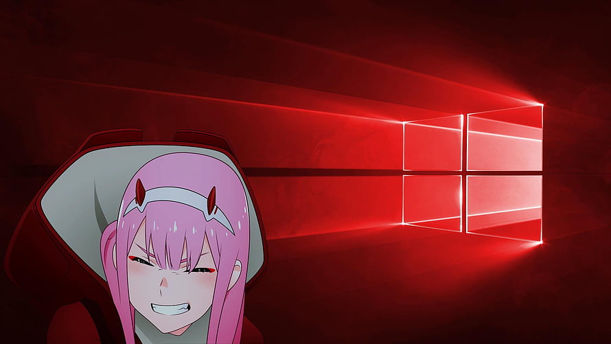 Zero Two from Darling in the Franxx with Red Windows 10 Logo HD wallpaper