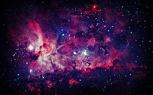 Vibrant Pink and Purple Nebula Clouds with Bright Star Clusters in Deep Space HD wallpaper