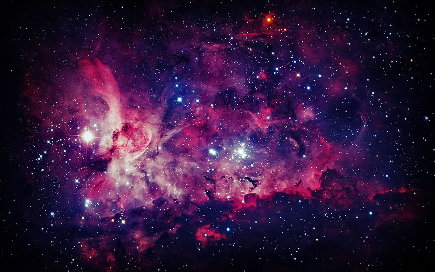 Vibrant Pink and Purple Nebula Clouds with Bright Star Clusters in Deep Space HD wallpaper