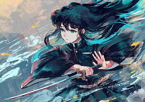 Muichiro Tokito from Demon Slayer in Dynamic Combat Pose with Katana HD wallpaper