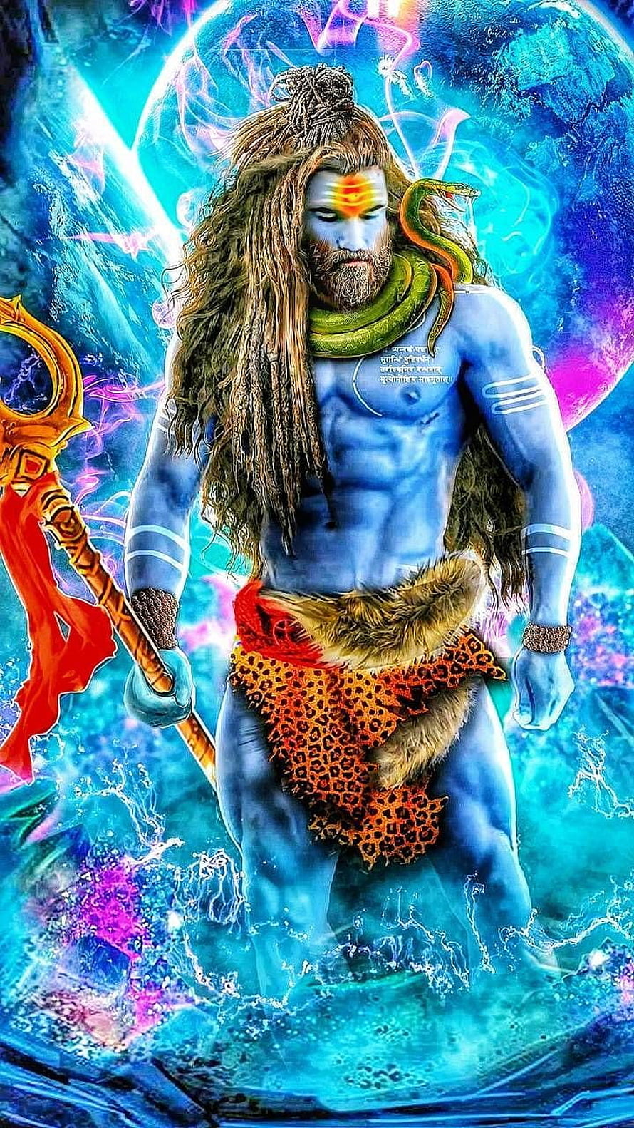 Lord Shiva Digital Art with Trishul and Cosmic Energy HD phone wallpaper