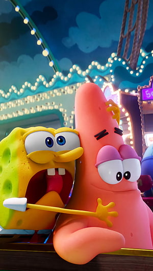 SpongeBob and Patrick Star on a Carnival Ride at Night HD phone wallpaper