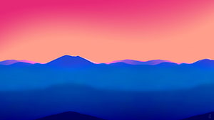 Vibrant Minimalist Mountain Silhouettes Against a Gradient Sunset Sky HD wallpaper