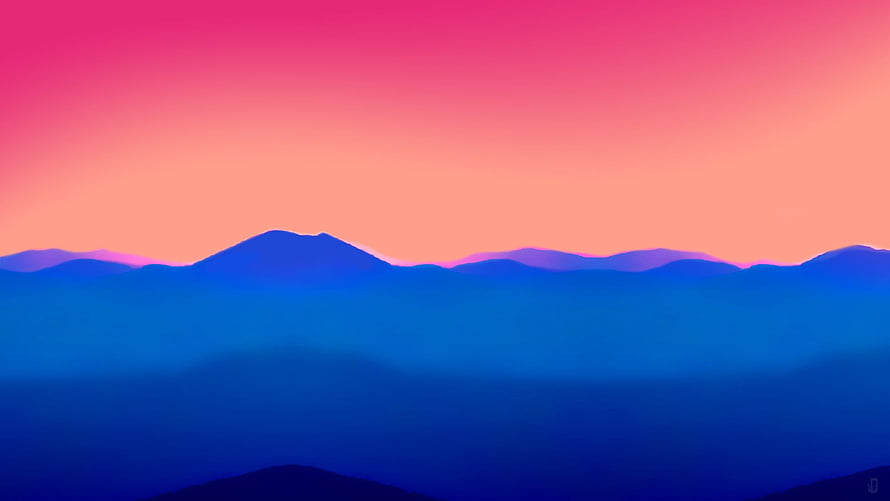 Vibrant Minimalist Mountain Silhouettes Against a Gradient Sunset Sky HD wallpaper