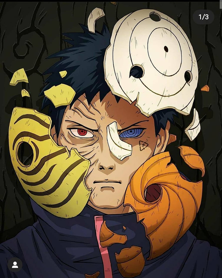 Obito Uchiha with Rinnegan and Tobi Masks in Dark Anime Illustration HD phone wallpaper