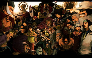 One Piece Wano Arc Ensemble Cast Illustration with Luffy and Roronoa Zoro HD wallpaper