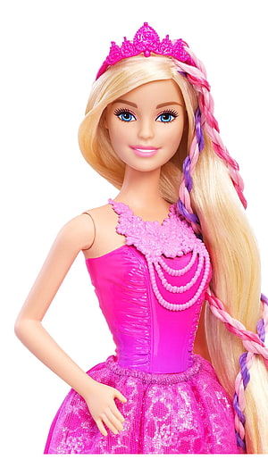Barbie Princess Doll in Pink Gown with Crown and Braided Hair HD phone wallpaper