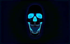 Glowing Blue Human Skull with Neon Eyes on Dark Background, Smart Watch, Smartwatch HD wallpaper