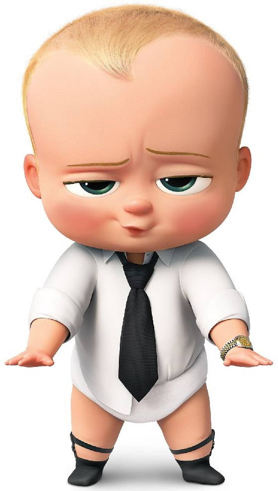 Boss Baby 3D Character in White Shirt and Black Tie with Gold Watch HD phone wallpaper
