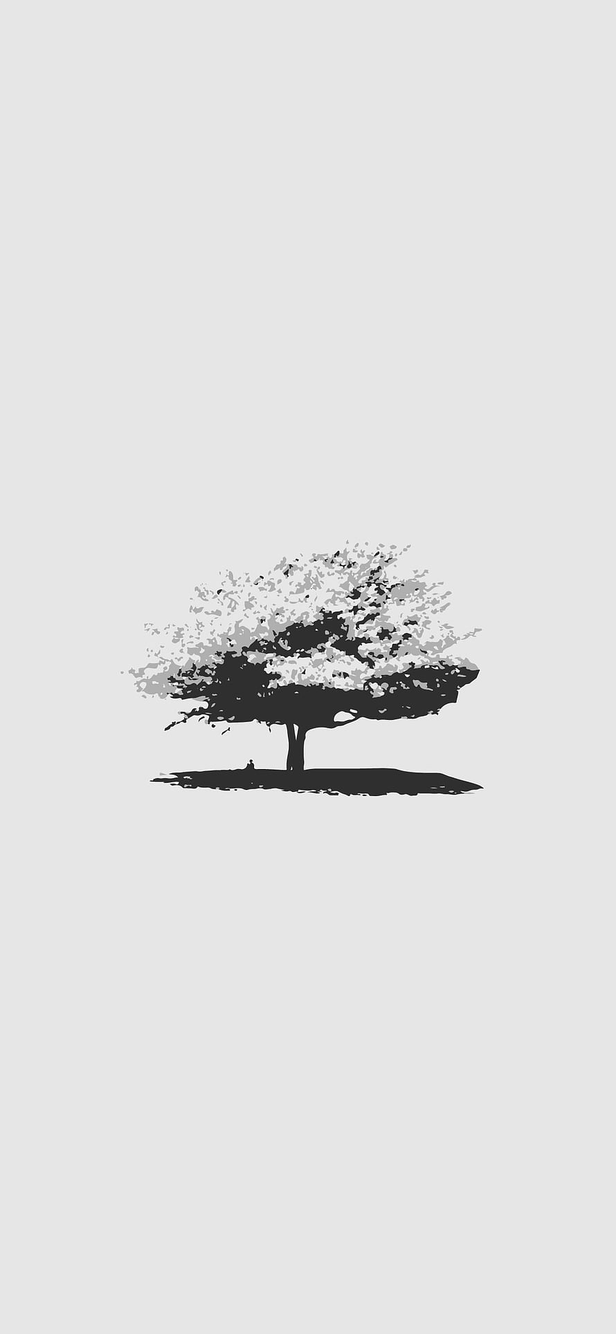 Minimalist Black and White Tree Silhouette with Small Figure on Light Gray Background HD phone wallpaper