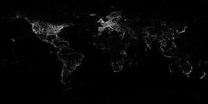 Minimalist Night World Map with Glowing City Lights on Black Background HD wallpaper