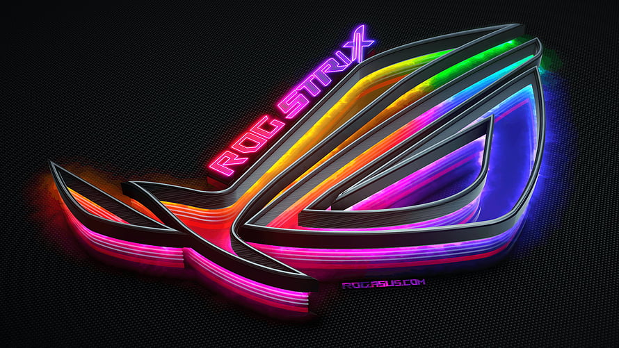 ASUS ROG Strix RGB Gaming Logo with Neon Rainbow Light Trails on Dark Background HD wallpaper