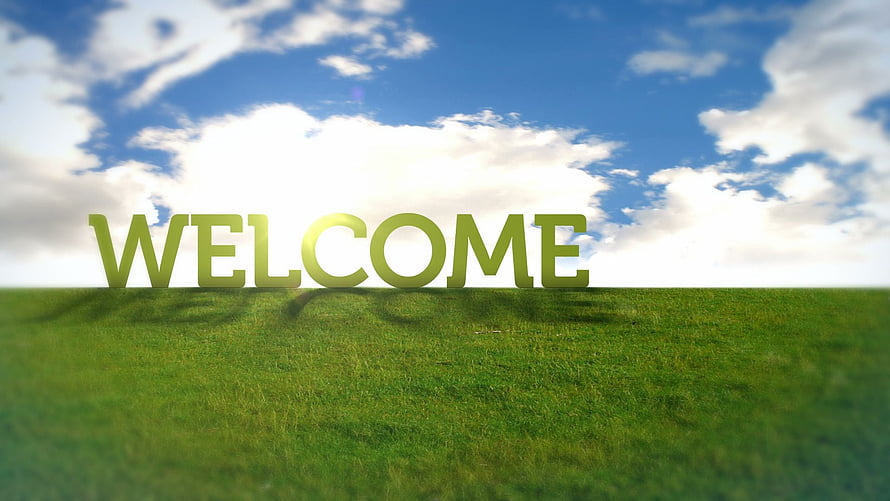Welcome Text on Green Grass Field Under Blue Sky with White Clouds HD wallpaper
