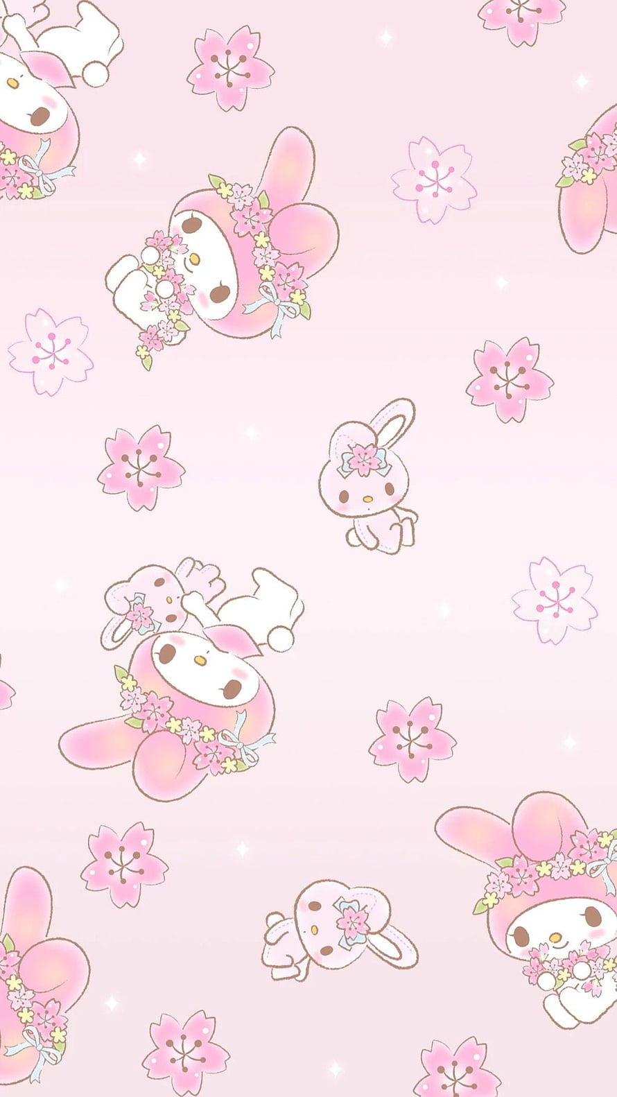 My Melody and Kuromi Cherry Blossom Pattern on Soft Pink Background HD phone wallpaper