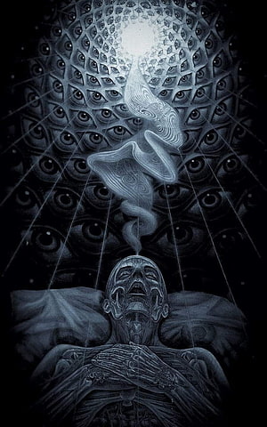 Tool Band Artwork: Surreal Skull with Spiraling Smoke and All-Seeing Eyes HD phone wallpaper