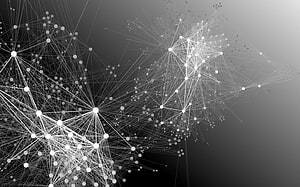 Abstract Plexus Network of Interconnected Nodes on a Dark Gradient Background HD wallpaper